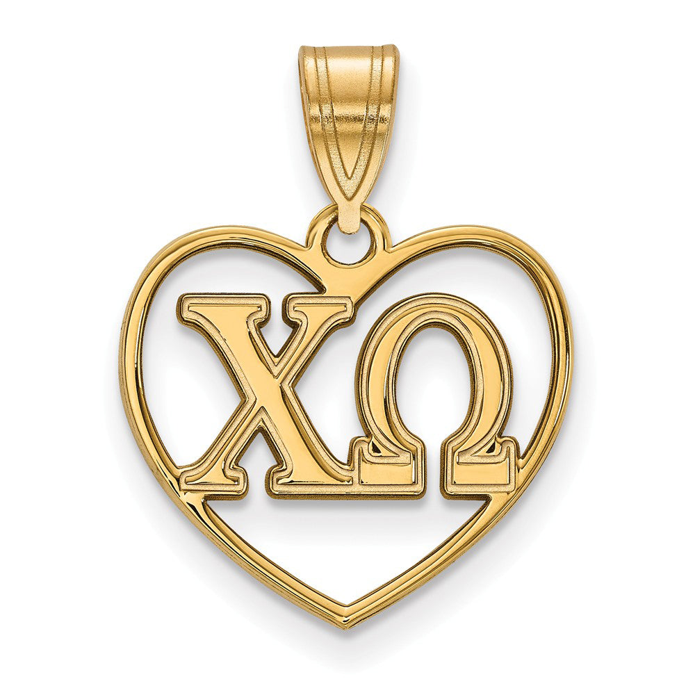 14K Plated Silver Chi Omega Heart Greek Letters Pendant The