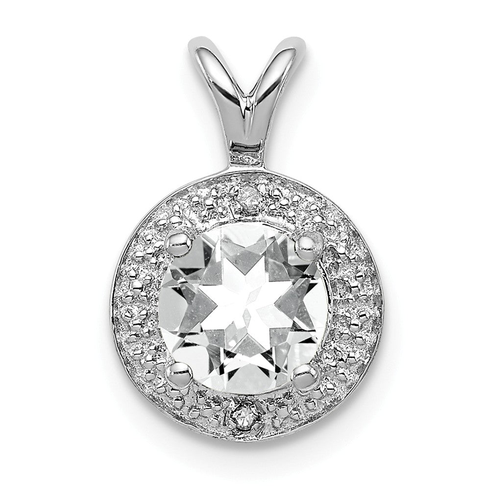 Rhodium Plated Sterling Silver, Diamond &amp; White Topaz Pendant, 10mm, Item P27488-WT by The Black Bow Jewelry Co.