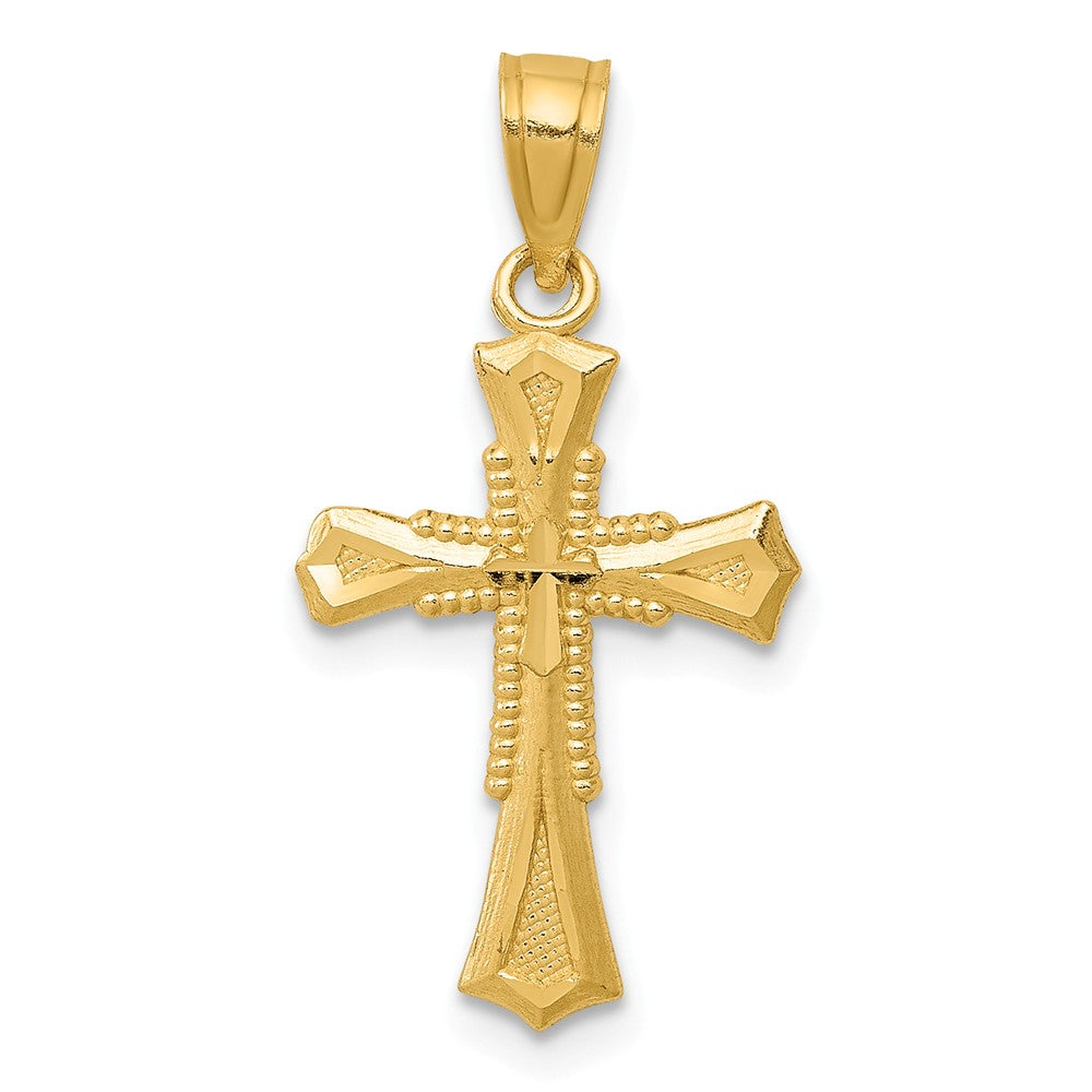 14k Yellow Gold Small Diamond-cut Cross Pendant, 12 x 24mm, Item P27827 by The Black Bow Jewelry Co.