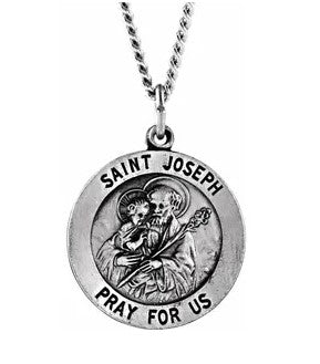 Sterling Silver 18mm St. Joseph Medal Necklace, 18 Inch, Item P8245 by The Black Bow Jewelry Co.