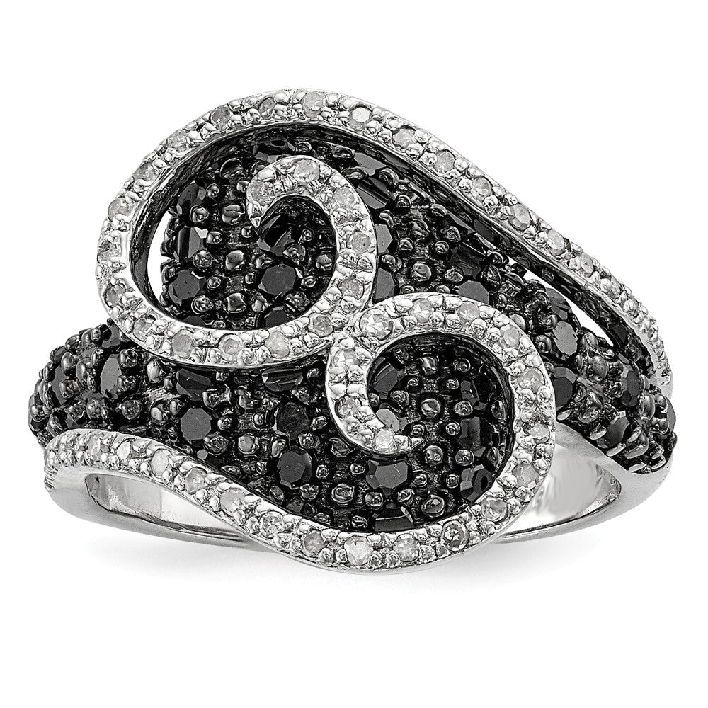 1 Ctw Black & White Diamond 18mm Swirl Ring in Sterling Silver, Item R10841 by The Black Bow Jewelry Co.