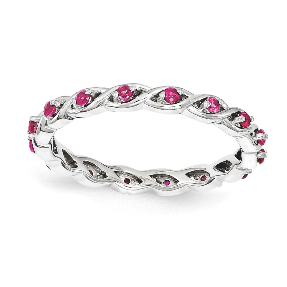 2.5mm Rhodium Plated Sterling Silver Stackable Created Ruby Twist Band, Item R11119 by The Black Bow Jewelry Co.