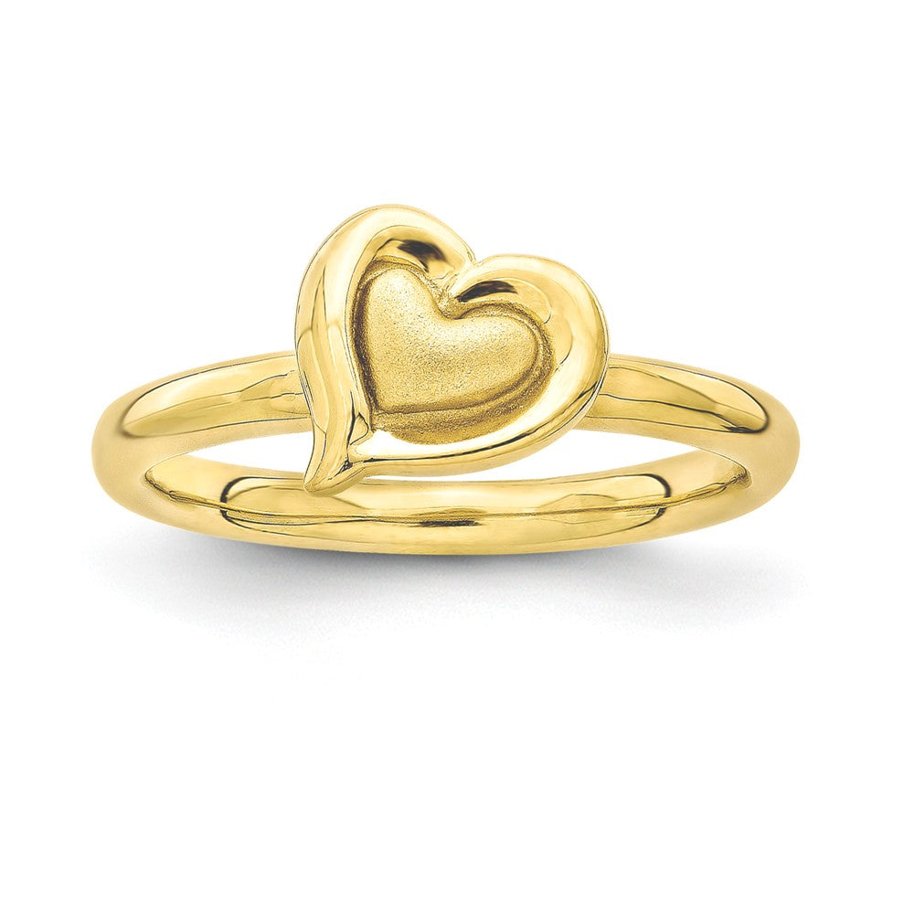 Yellow Gold Tone Plated Sterling Silver Stackable 9mm Heart Ring, Item R11168 by The Black Bow Jewelry Co.