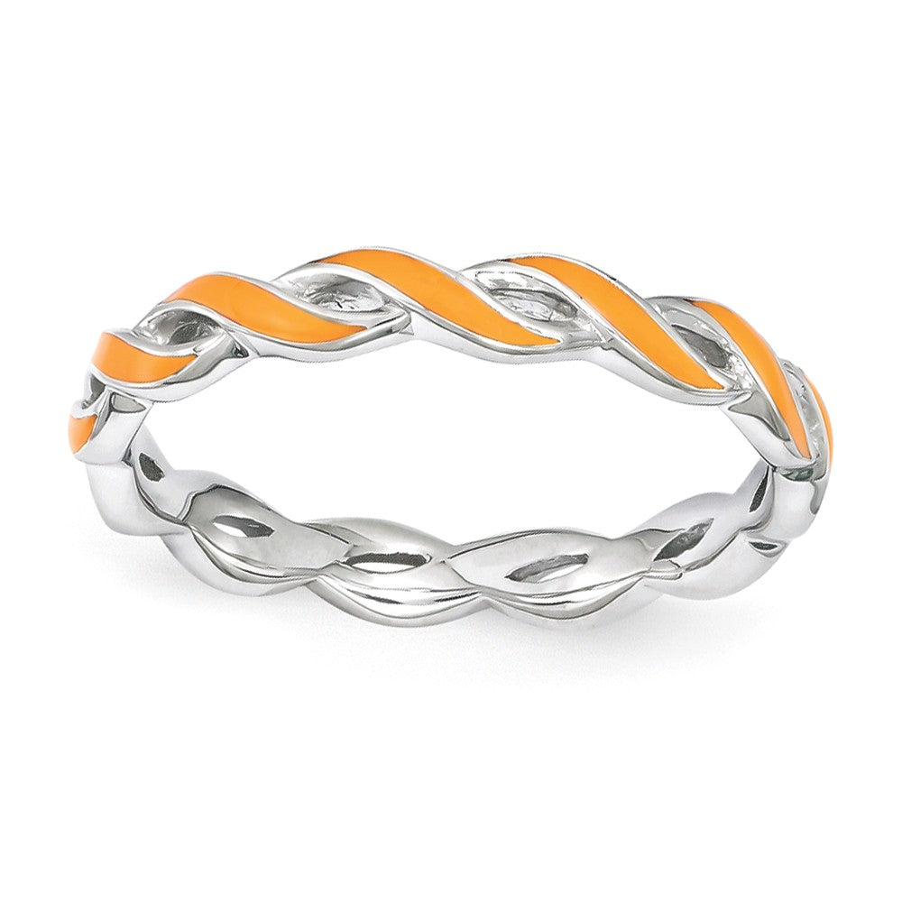 2mm Sterling Silver Stackable Expressions Orange Enamel Swirl Band, Item R11222 by The Black Bow Jewelry Co.