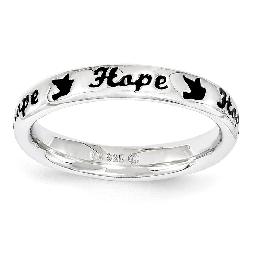 3.5mm Sterling Silver Stackable Black Enamel Hope Script Band, Item R11225 by The Black Bow Jewelry Co.