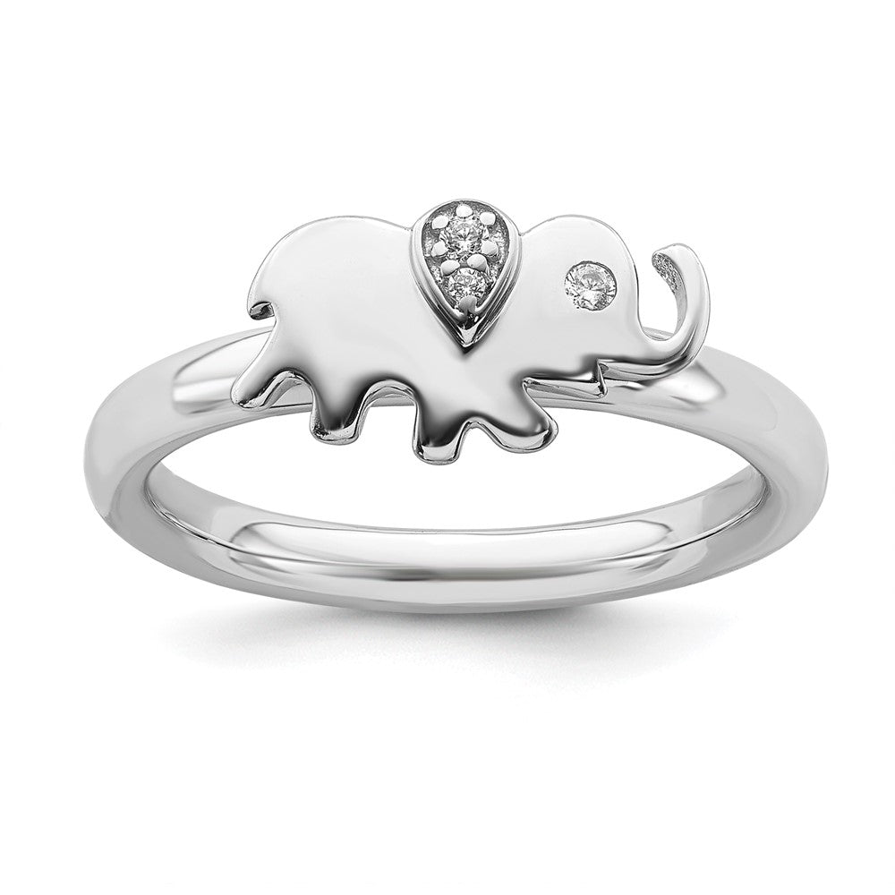 Rhodium Plated Sterling Silver &amp; Diamond Stackable Elephant Ring, Item R11512 by The Black Bow Jewelry Co.