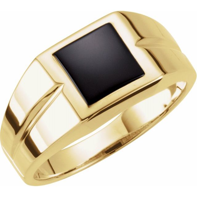 Alternate view of the 14K Yellow Gold Square Top Tapered Ring with Black Onyx by The Black Bow Jewelry Co.