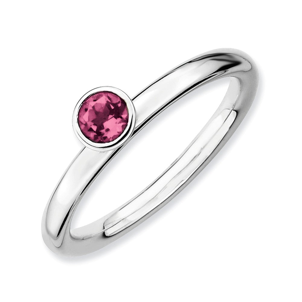 Stackable High Profile 4mm Pink Tourmaline Silver Ring, Item R9055 by The Black Bow Jewelry Co.