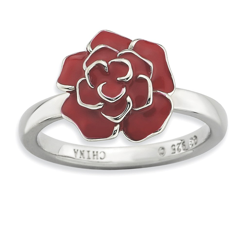 2.25mm Sterling Silver Stackable Enameled Red Rose Ring, Item R9218 by The Black Bow Jewelry Co.