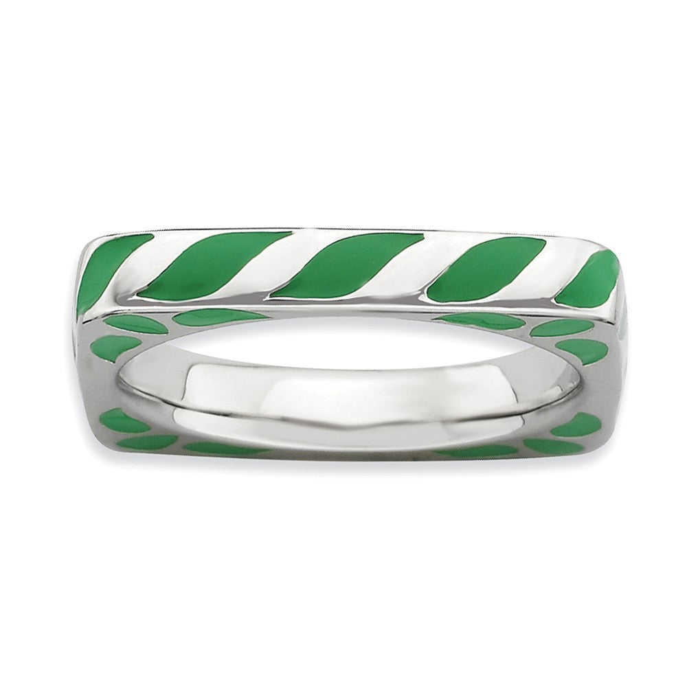 3.25mm Silver and Green Enamel Stackable Square Band, Item R9275 by The Black Bow Jewelry Co.