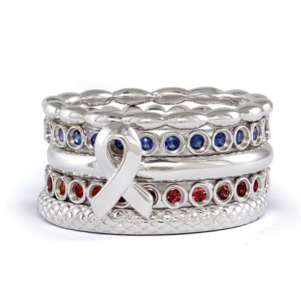 Stackable Sterling Silver Awareness Ribbon &amp; Gemstone Ring Set, Item R9619 by The Black Bow Jewelry Co.