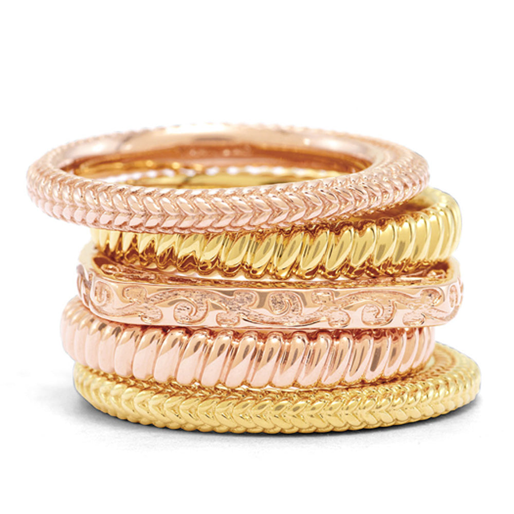14K Yellow & Rose Gold Plated Sterling Silver Band Stackable Ring Set, Item R9624 by The Black Bow Jewelry Co.