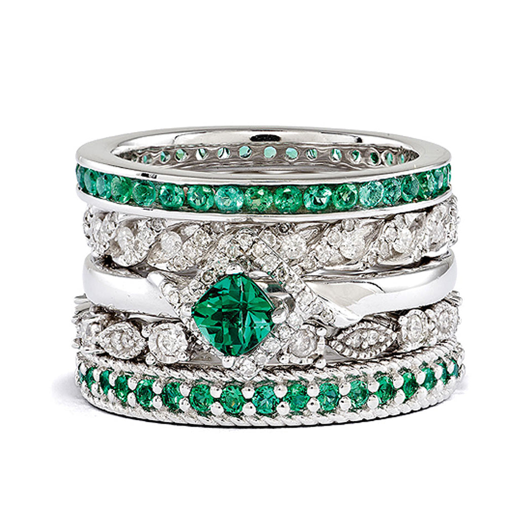 Sterling Silver &amp; Created Emerald Stackable Paradise Ring Set, Item R9627 by The Black Bow Jewelry Co.