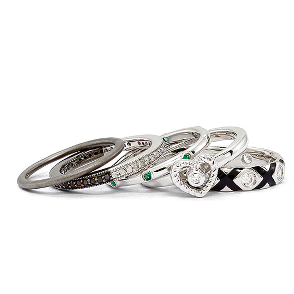 Two Tone Sterling Silver, Diamond &amp; CZ Stackable Romance Ring Set, Item R9628 by The Black Bow Jewelry Co.