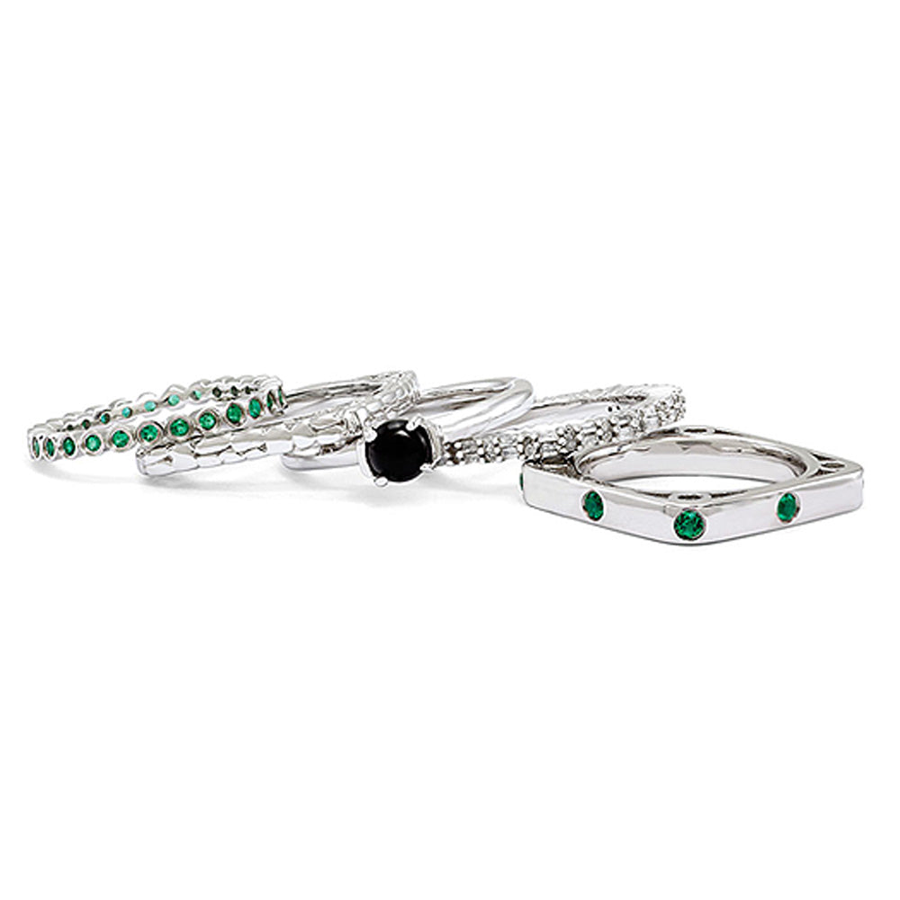 Sterling Silver &amp; Black Agate Stackable Five Ring Set, Item R9643 by The Black Bow Jewelry Co.