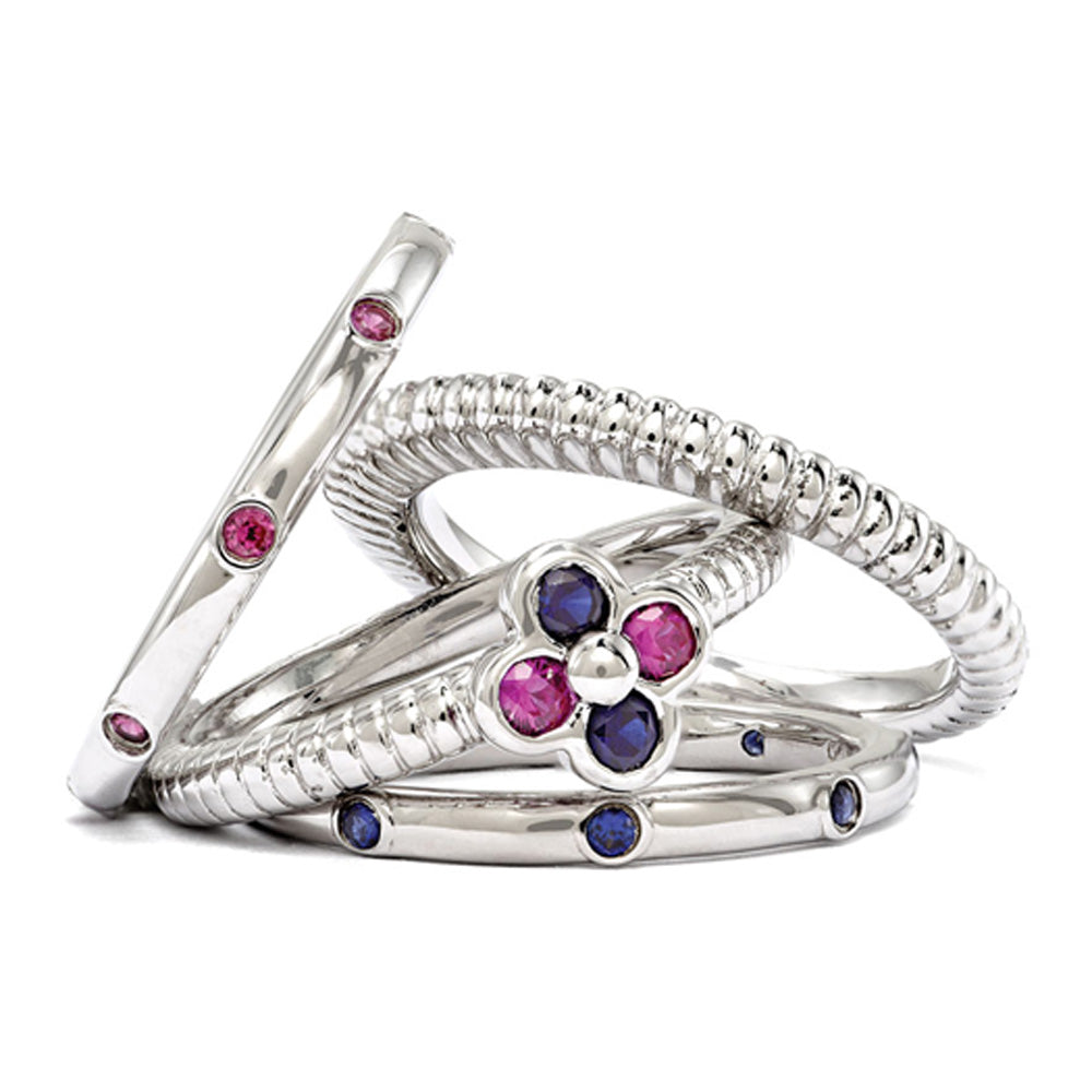 Sterling Silver Stackable Mini Created Gemstone Flower Ring Set, Item R9648 by The Black Bow Jewelry Co.