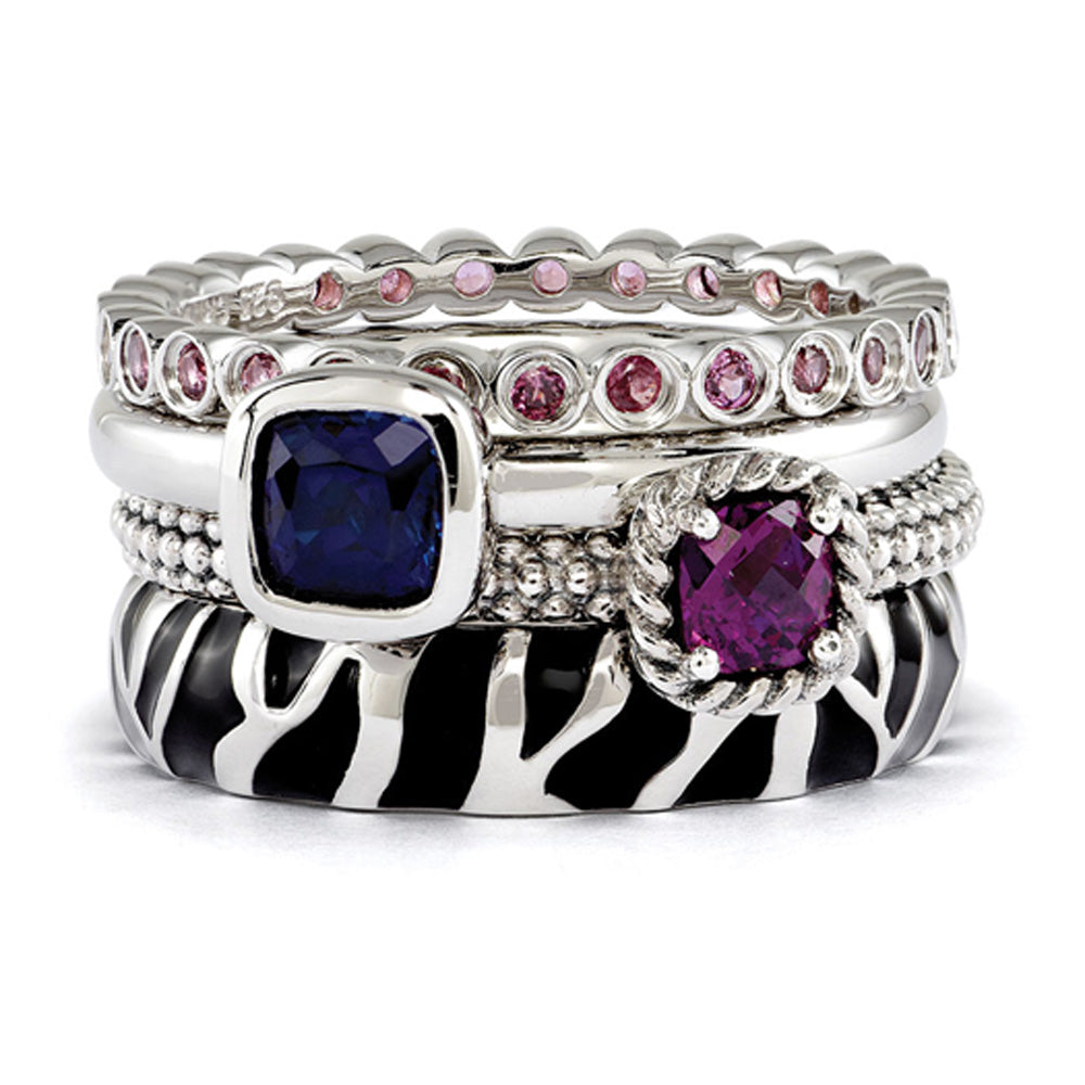 Sterling Silver, Multi Gemstone Stackable Safari Ring Set, Item R9673 by The Black Bow Jewelry Co.
