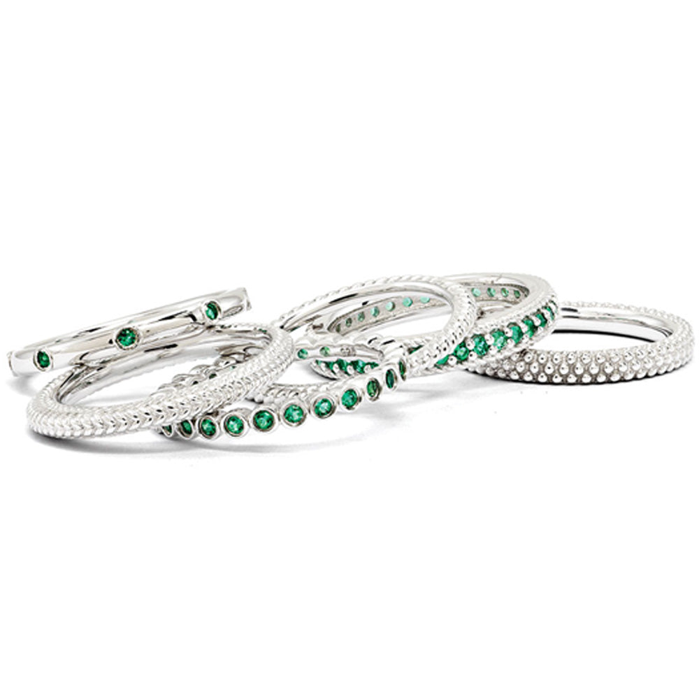 Sterling Silver &amp; Created Emerald Stackable Band Ring Set, Item R9686 by The Black Bow Jewelry Co.