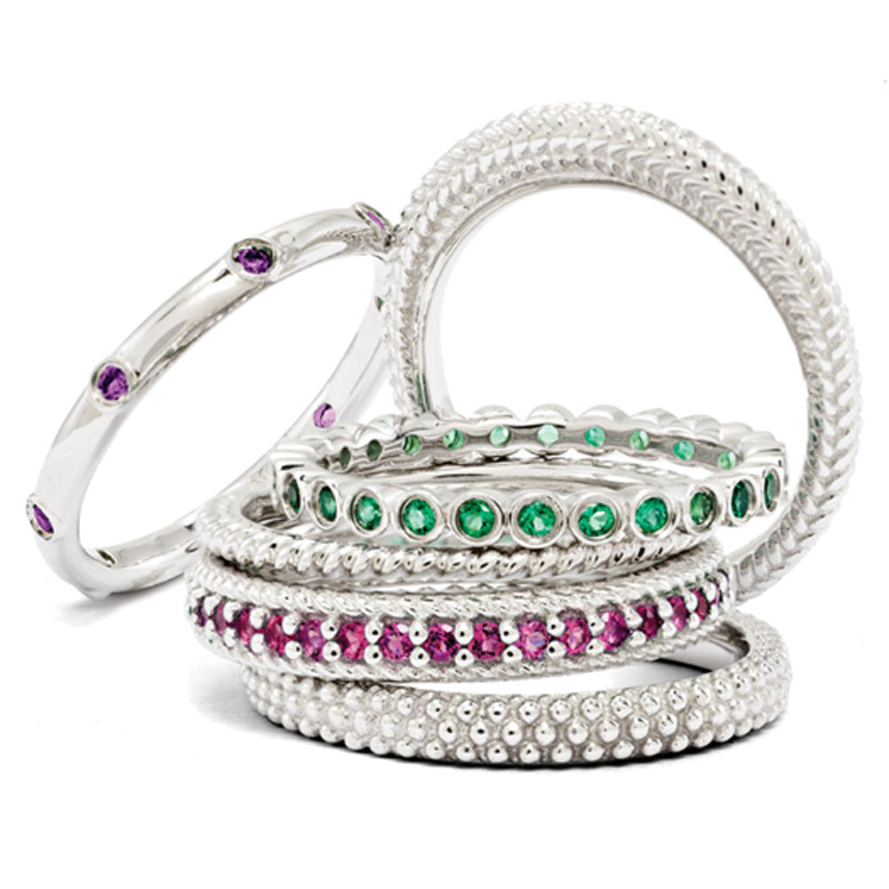Sterling Silver &amp; Multi Gem Stackable Perfection Band Ring Set, Item R9687 by The Black Bow Jewelry Co.