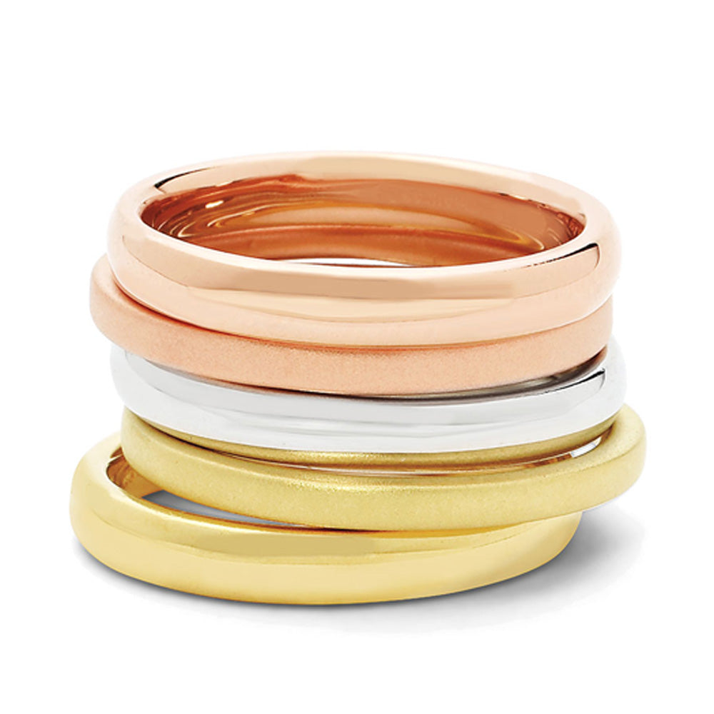 Sterling Silver &amp; 14K Gold Plated Stackable Tri-Color Classic Ring Set, Item R9690 by The Black Bow Jewelry Co.