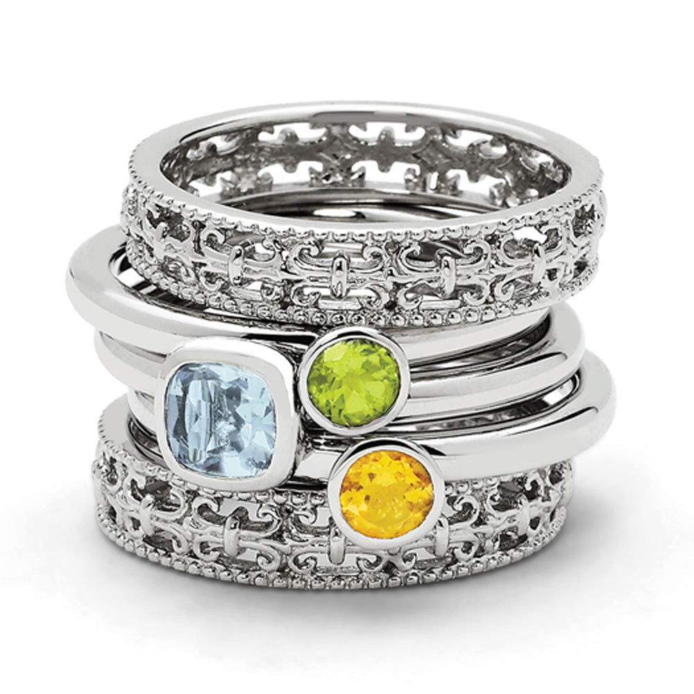 Sterling Silver Stackable Triple Solitaire Gemstone Ring Set, Item R9691 by The Black Bow Jewelry Co.