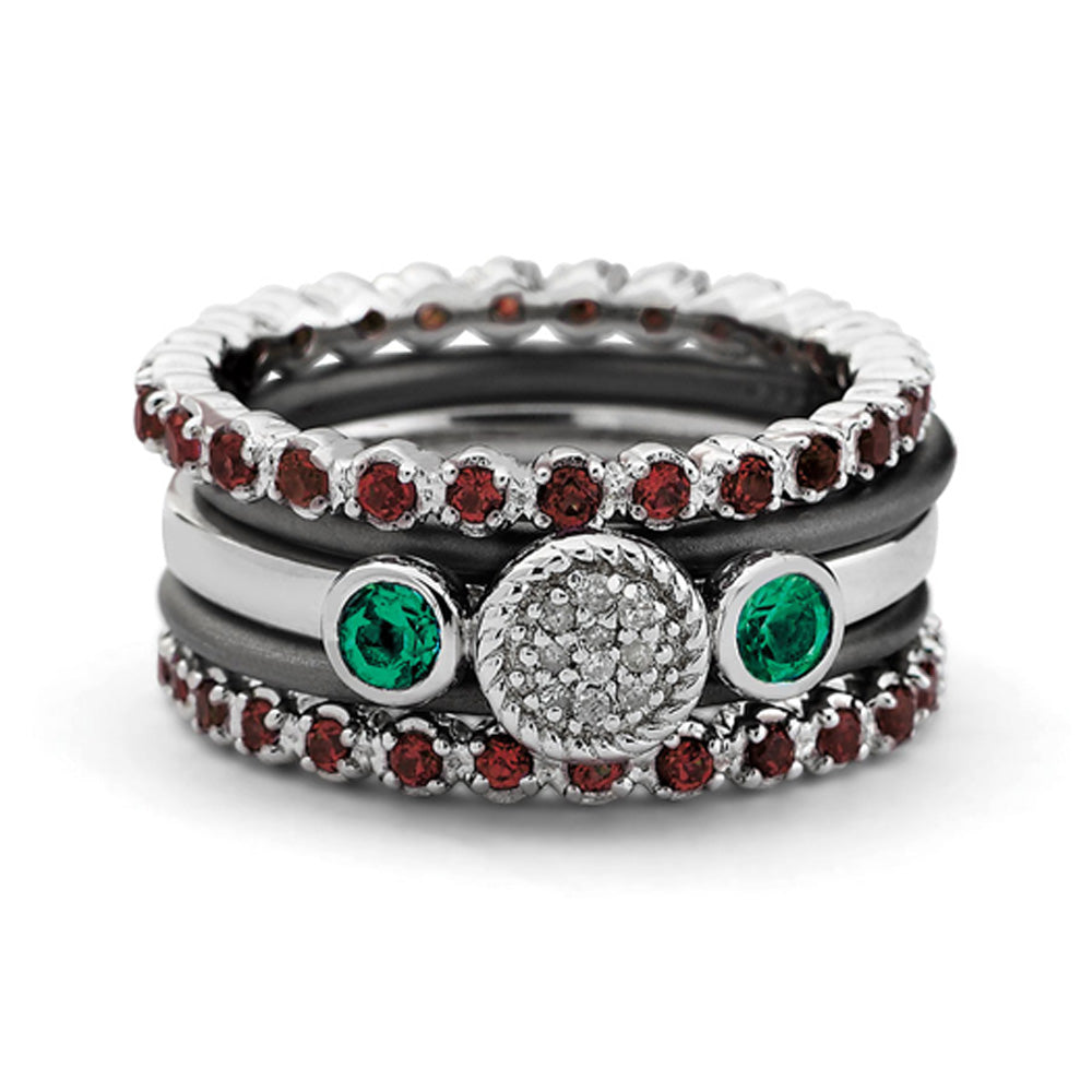 Two Tone Sterling Silver Garnet Eternity Stackable Ring Set, Item R9692 by The Black Bow Jewelry Co.