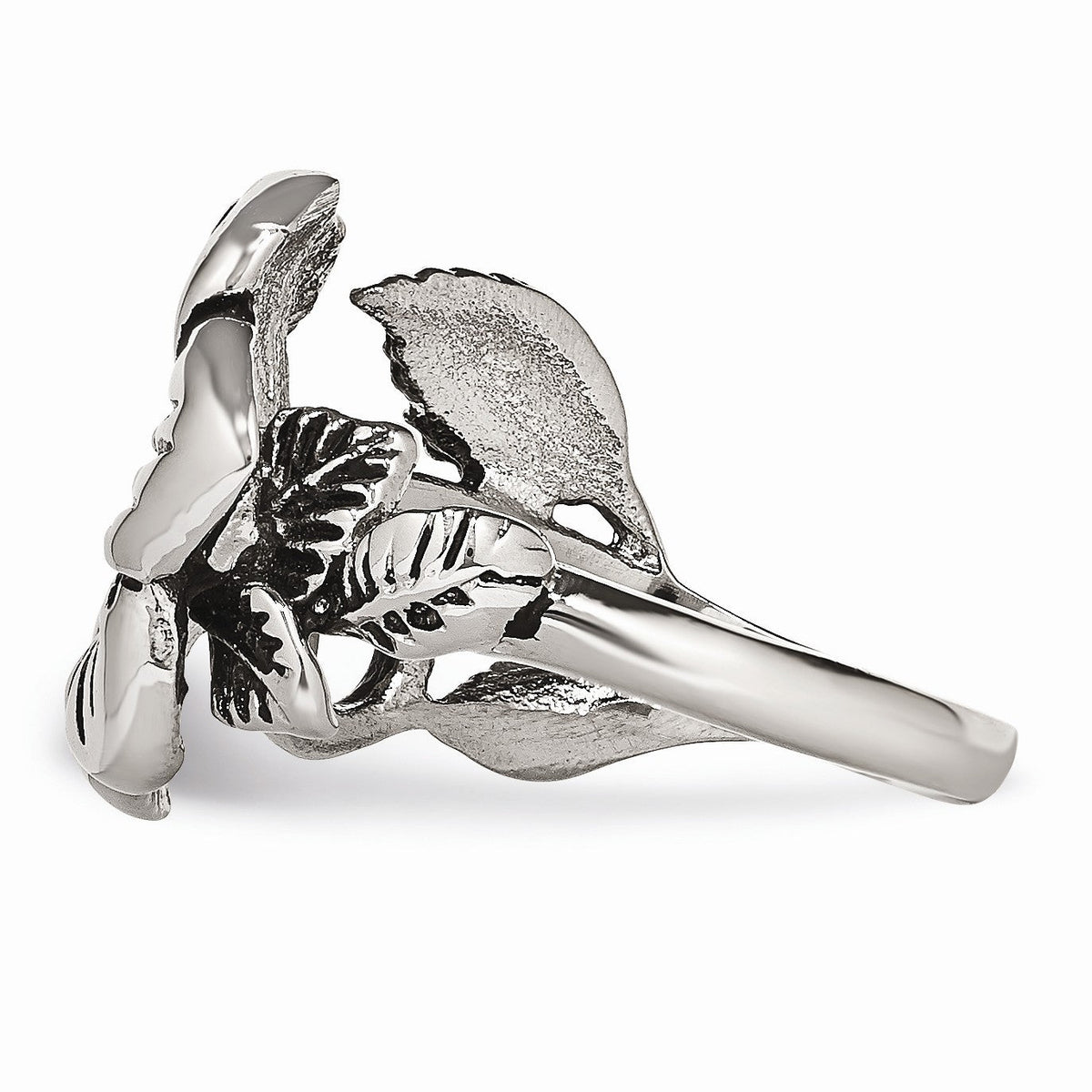 Alternate view of the Stainless Steel Antiqued Floral Ring by The Black Bow Jewelry Co.