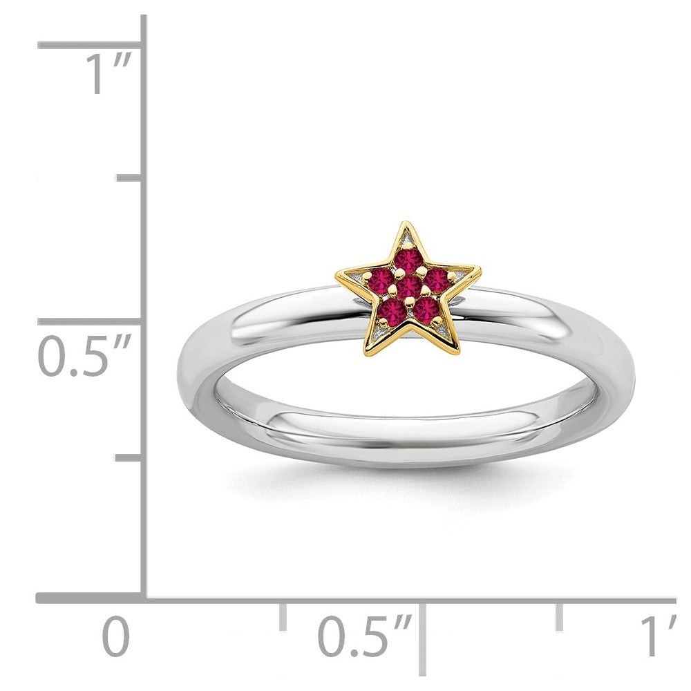 Alternate view of the Sterling Silver 14k Yellow Gold-Plated Created Ruby Stack Star Ring by The Black Bow Jewelry Co.