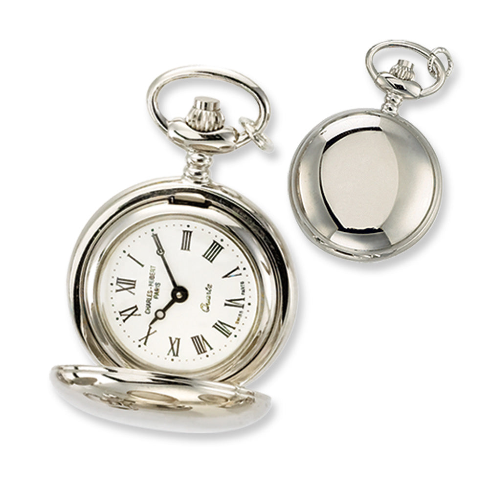 Charles Hubert Ladies Chrome-plated Brass Polished Watch Necklace, Item W8253 by The Black Bow Jewelry Co.