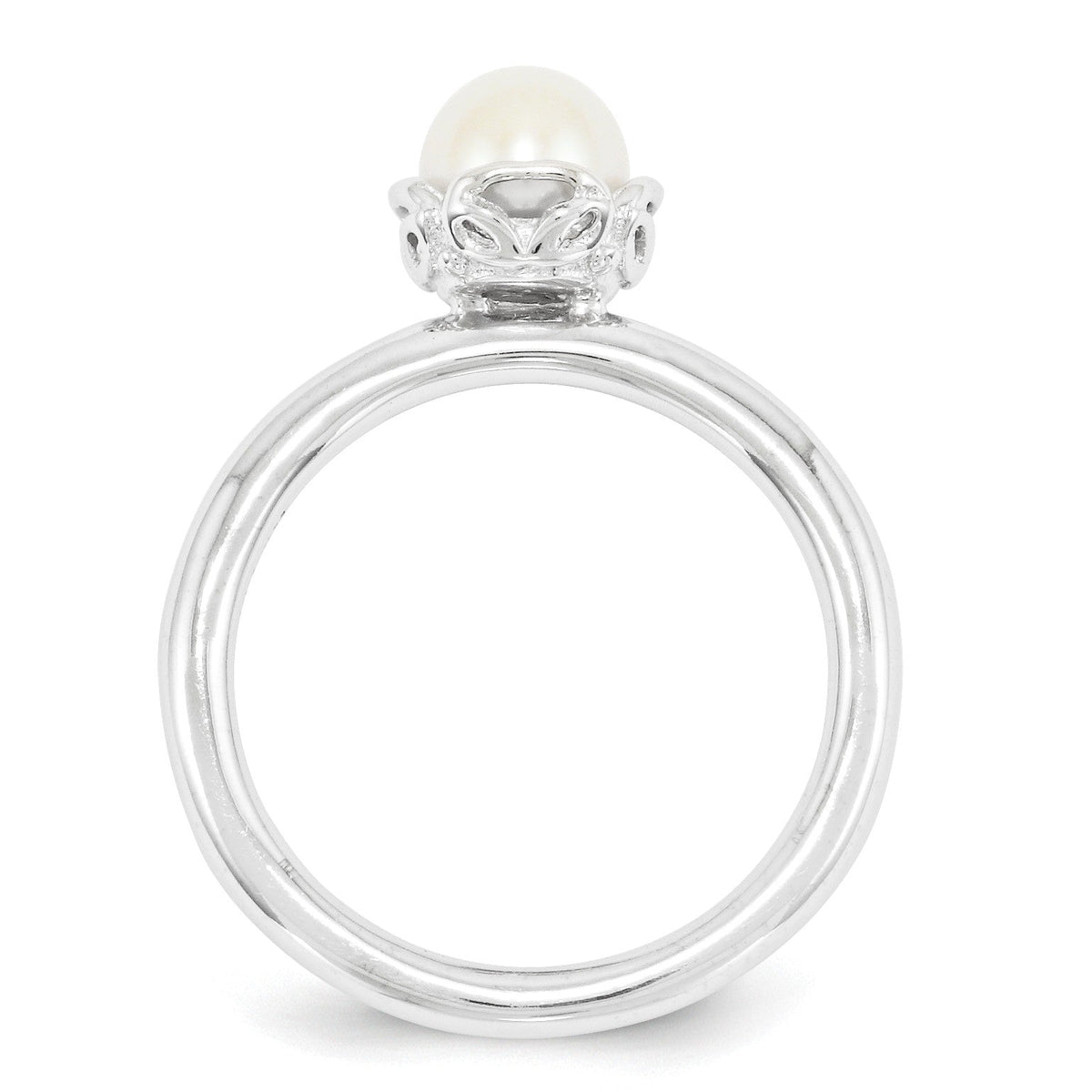 Alternate view of the White FW Cultured Pearl &amp; Sterling Silver Stackable Ring (6.0-6.5mm) by The Black Bow Jewelry Co.